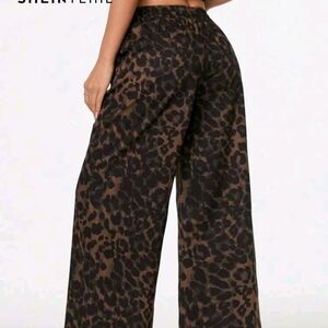 SHEIN Animal Print Wide-Leg Pants - Black and Brown
